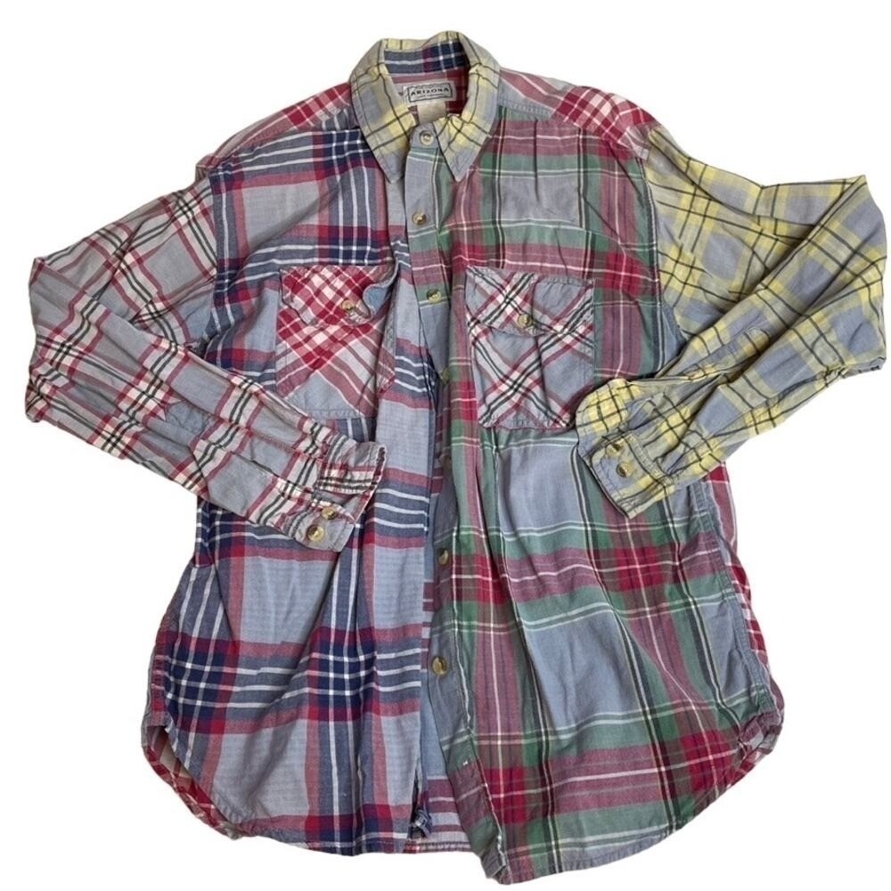 ARIZONA Women Medium Patchwork Plaid Button Up Long Sleeve Shirt Multicolor